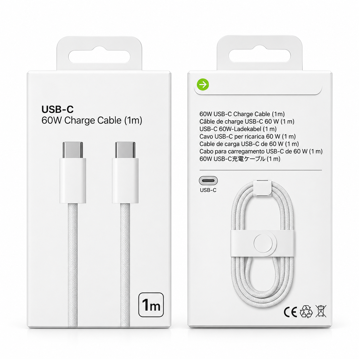 USB-C to USB-C 60W Braided Fast Charging Cable – 1 Meter (Orange) | 100% Original