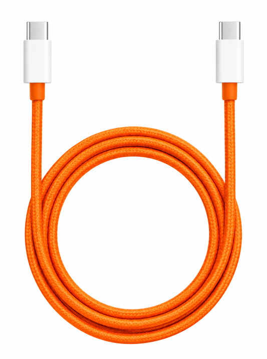 USB-C to USB-C 60W Braided Fast Charging Cable – 1 Meter (Orange) | 100% Original