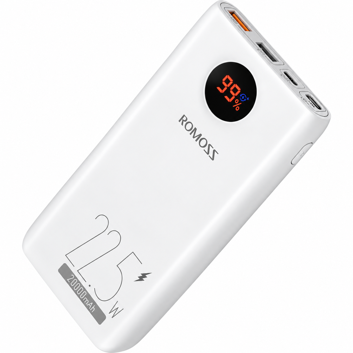 ROMOSS 20000mAh 22.5W Fast Charging Power Bank – White | LED Digital Display