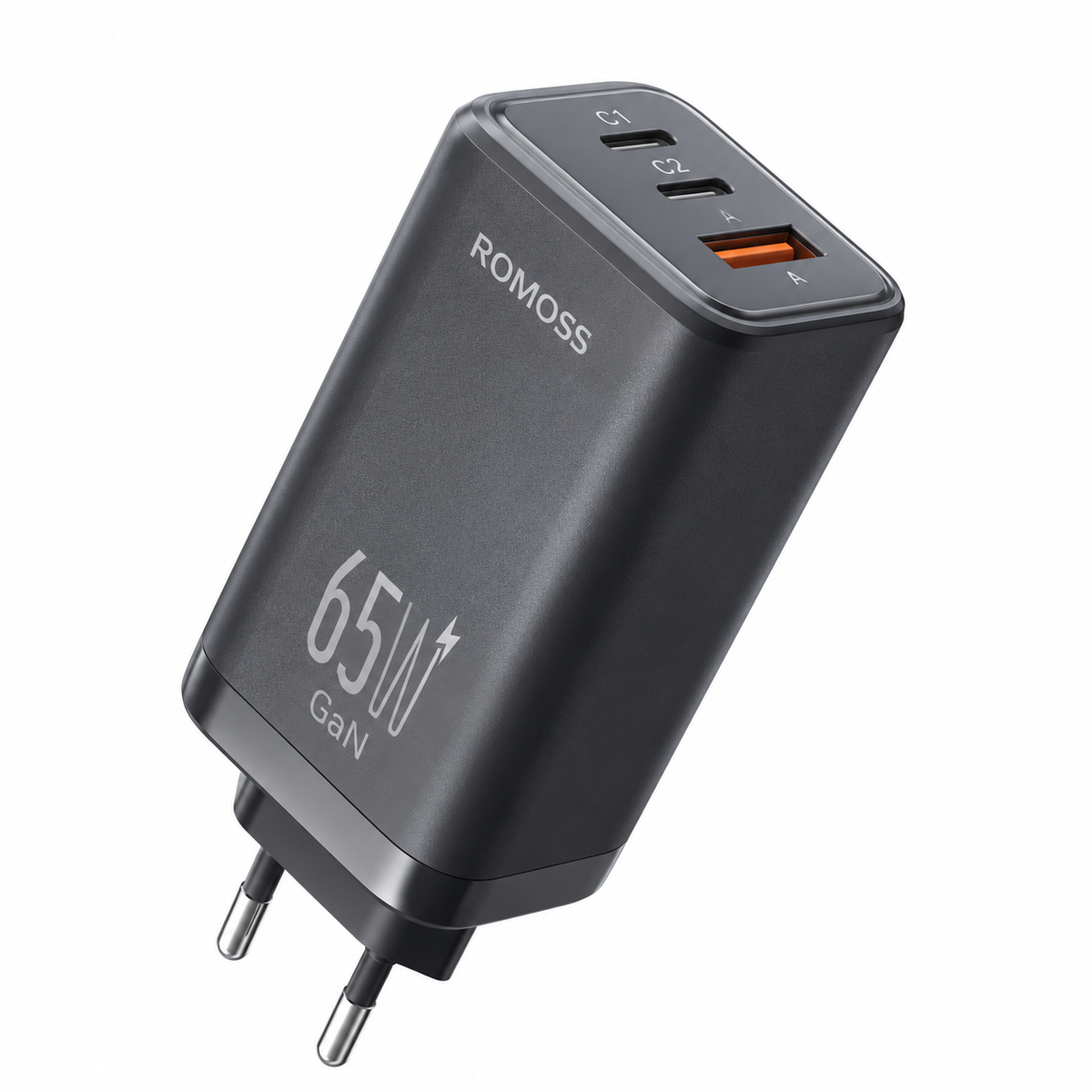 ROMOSS AC65MC 65W GaN Fast Charger – 3 Port Adapter (Black)