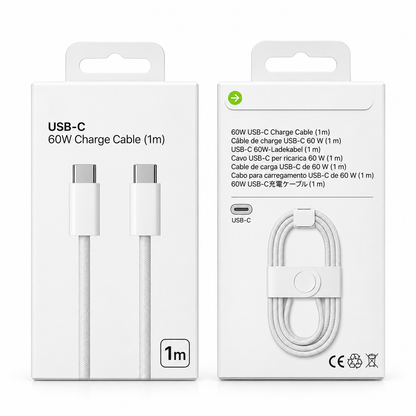 USB-C to USB-C 60W Braided Fast Charging Cable – 1 Meter (Orange) | 100% Original