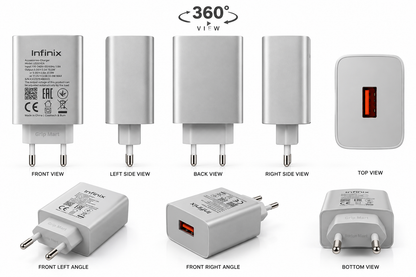 Infinix 33W Fast Charging Adapter – 2 Pin (White) 100% Orignal