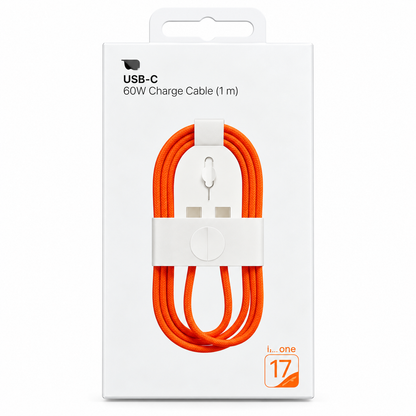 USB-C to USB-C 60W Braided Fast Charging Cable – 1 Meter (Orange) | 100% Original