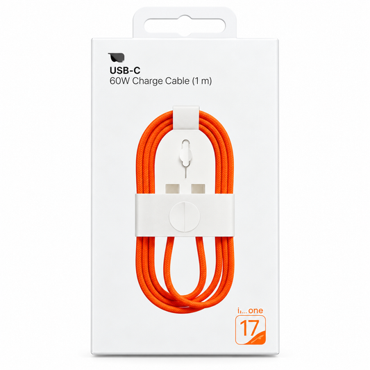 USB-C to USB-C 60W Braided Fast Charging Cable – 1 Meter (Orange) | 100% Original