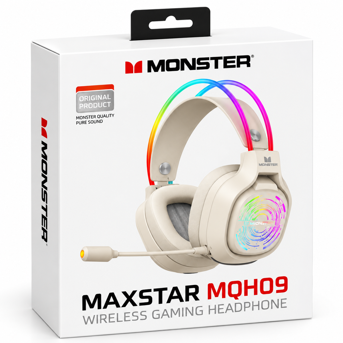Monster MAXSTAR MQH09 Wireless RGB Gaming Headset – White-black