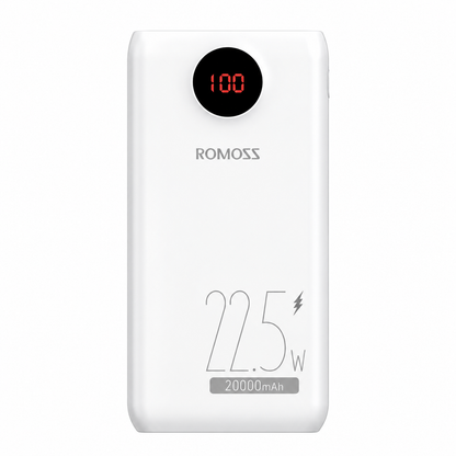 ROMOSS 20000mAh 22.5W Fast Charging Power Bank – White | LED Digital Display