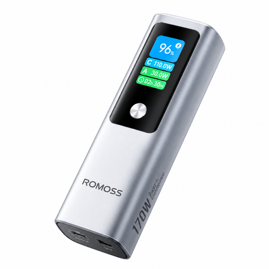 `ROMOSS 20000mAh 130W Fast Charging Power Bank – Silver